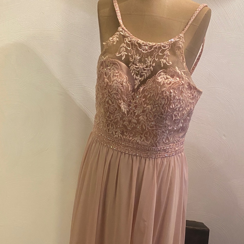 Mori Lee Blush Pink Lace Prom Dress